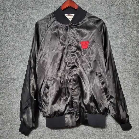 Vintage Red Dog Beer Satin Snap Jacket Mens XL Promo USA Made Varsity Bulldog - Picture 2 of 9